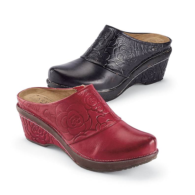 Spring Step® Artisan Floral-Embossed Leather Clogs, 3