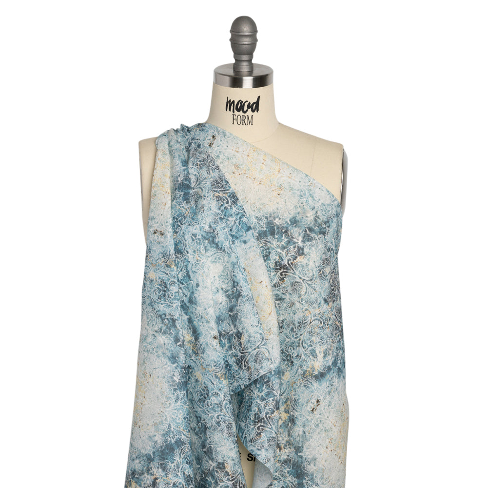 Blue and Beige Floral Lace Printed Lightweight Linen Woven - Joann Fabrics