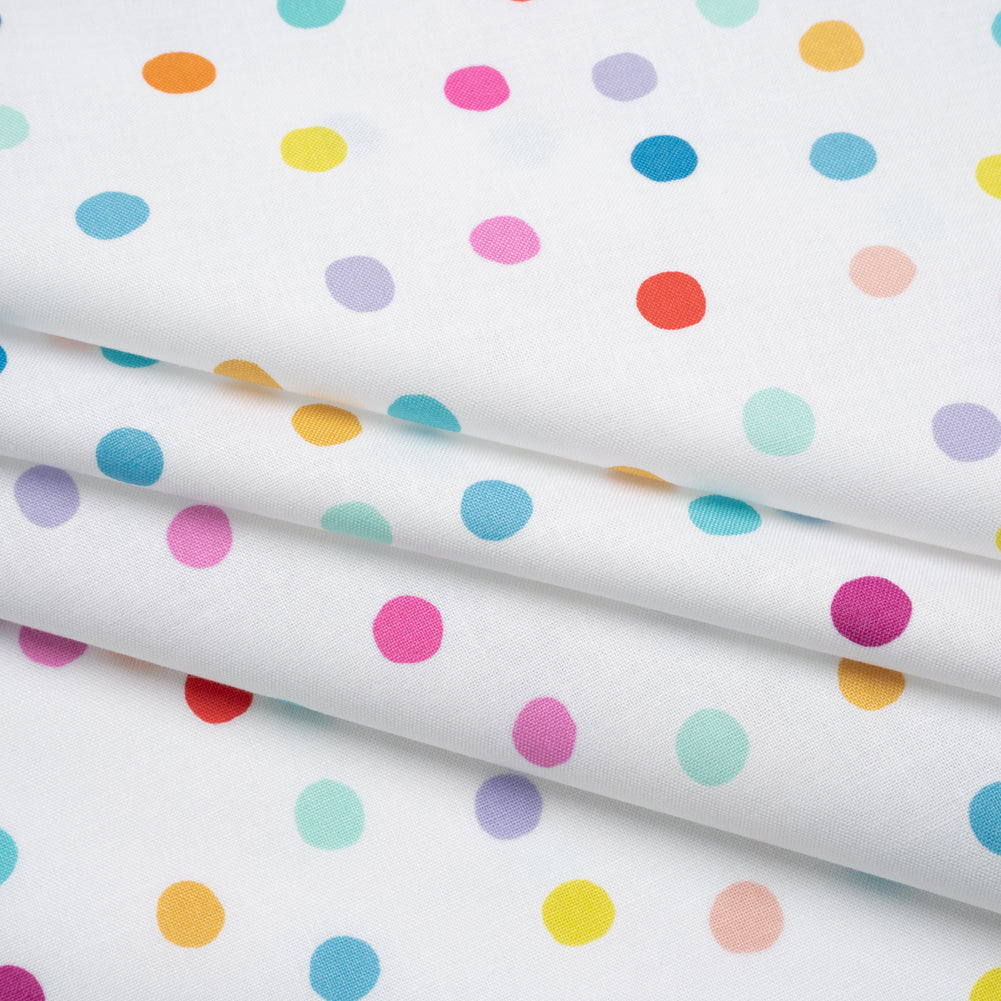 Printed Quilting Cotton by Ghazal Razavi for FIGO Studio - Rainbow and White Pom Poms - Dovetail Collection - Joann Fabrics