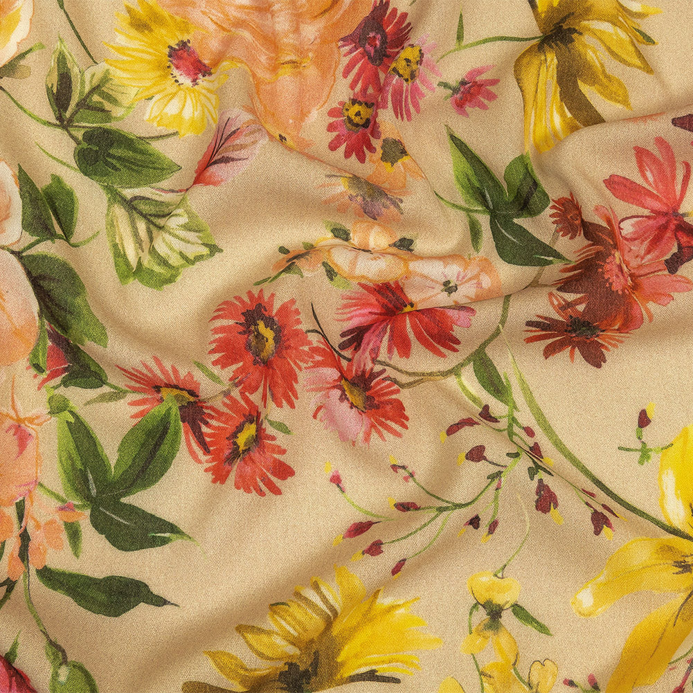 Gauzy Wrinkled Rayon Woven Print - Beige, Pink and Yellow Floral - Mood Exclusive Flower Stand - Joann Fabrics