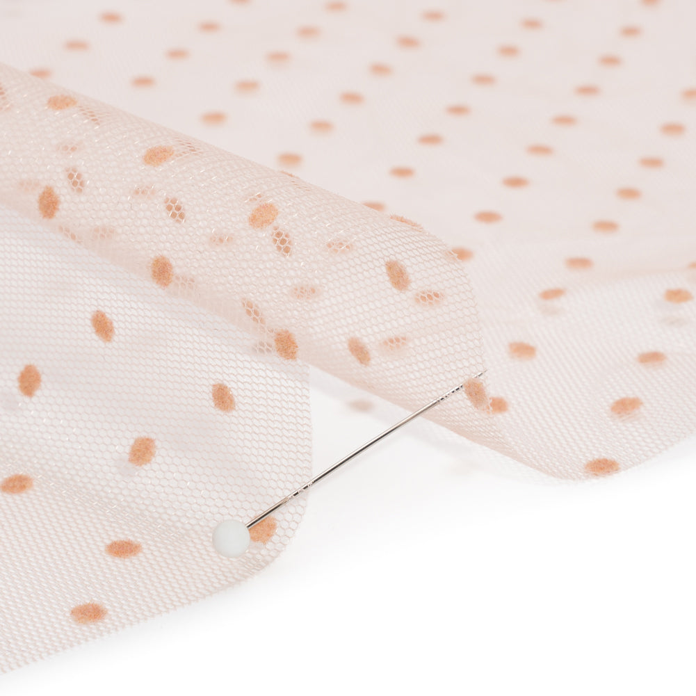 Famous Australian Designer Peach Little Flocked Polka Dots Polyester Tulle - Joann Fabrics