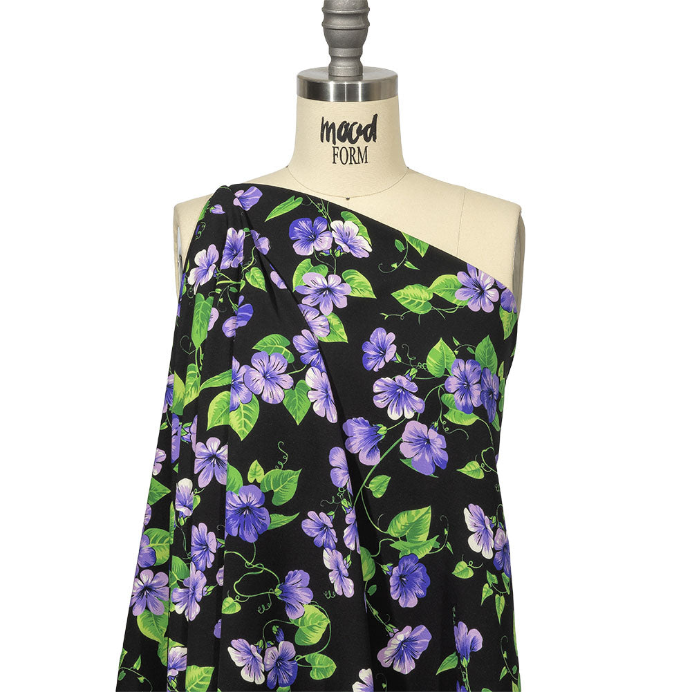 Balenciaga Italian Purple, Vibrant Green and Black Violets Virgin Wool Twill - Joann Fabrics