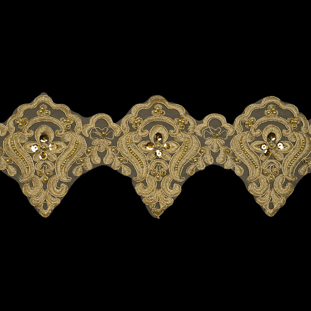 Yaya Han Metallic Corded and Beaded Embroidered Lace Trim - Gold Fae Floral Scallops, 5