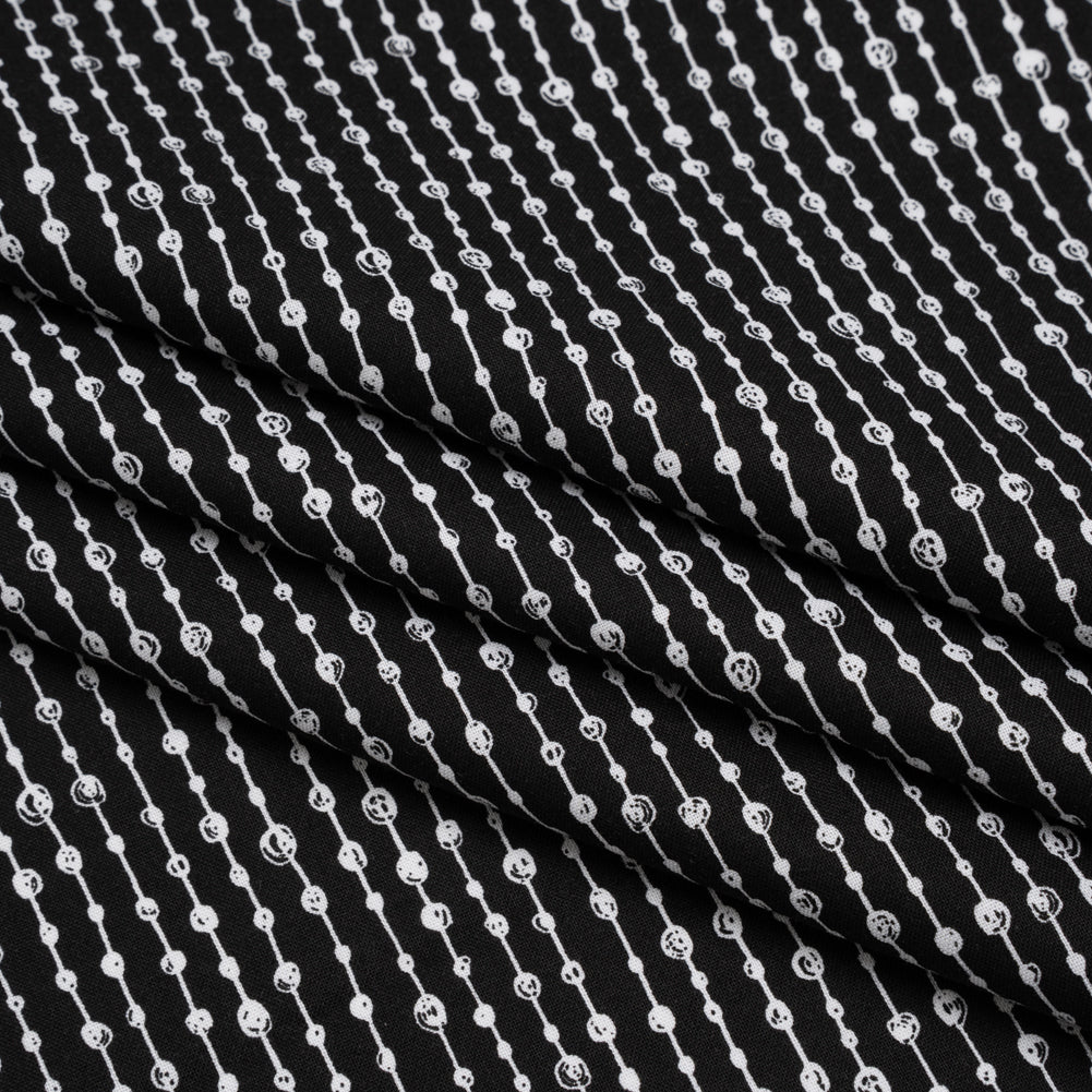 Printed Quilting Cotton by Patrick Lose for Northcott - White on Black Doodle Beaded Stripe - Basically Black & White Collection - Joann Fabrics