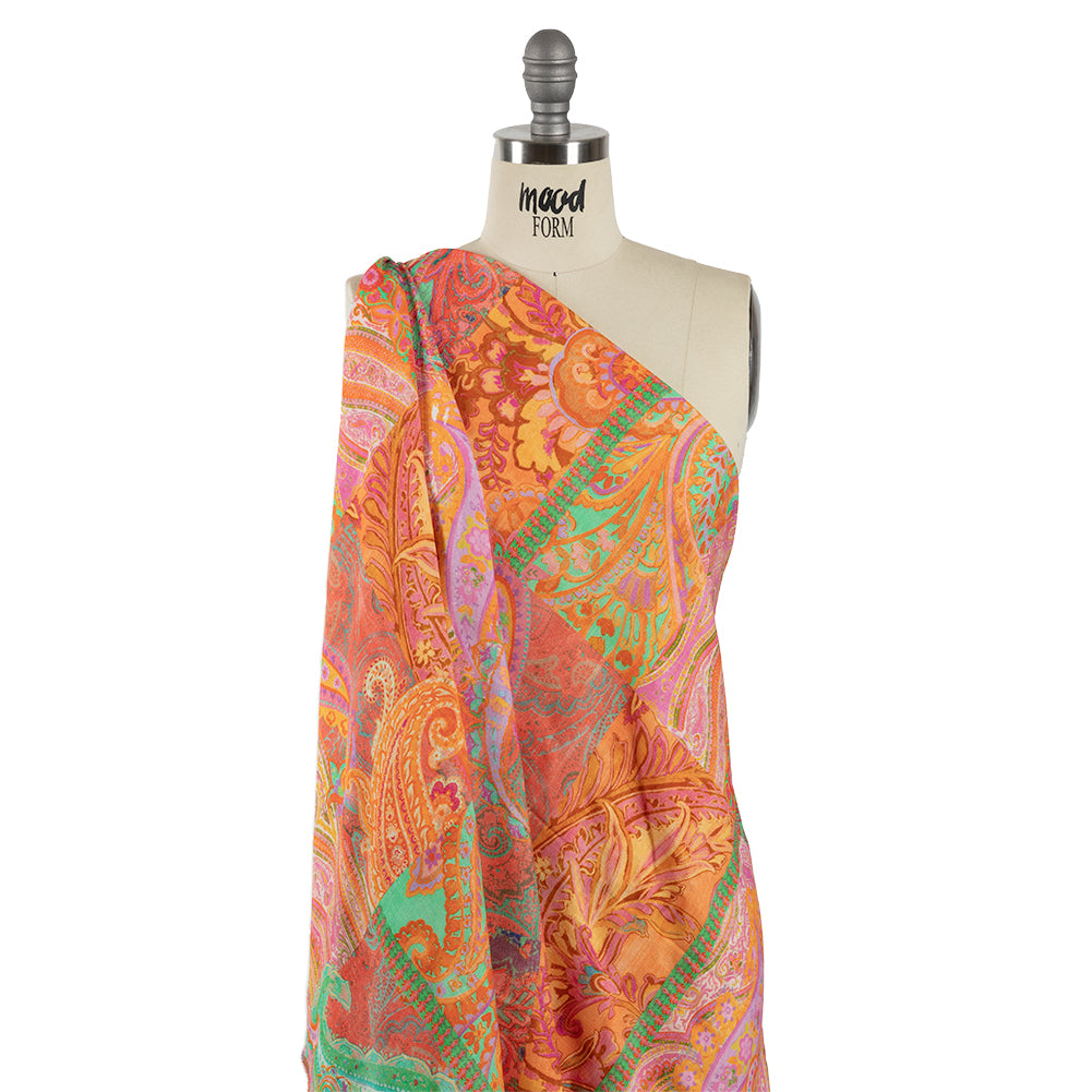 Viscose and Linen Woven - Orange Patchwork Paisley - Pastel Patina Print - Mood Exclusive Gisele Collection - Joann Fabrics