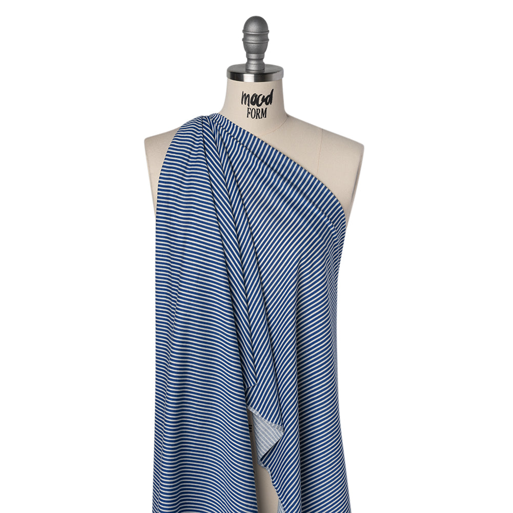 Cotton and Viscose Jersey - Cobalt Blue and White Candy Stripes - Deadstock - Joann Fabrics
