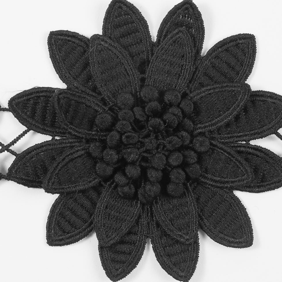 Black 3D Floral Lace Trim - 3.75