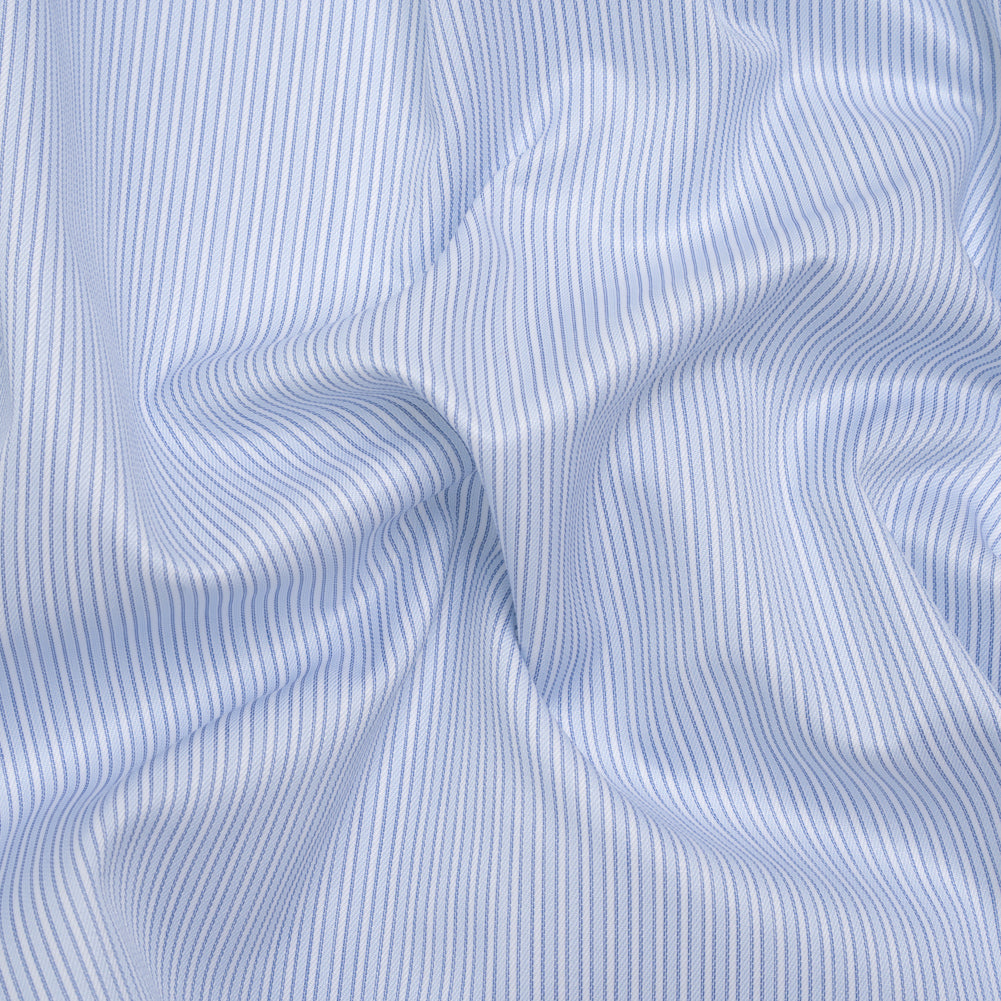 Cotton Twill Shirting - Sky Blue, Blue and White Bordered Candy Stripes - Deadstock - Joann Fabrics
