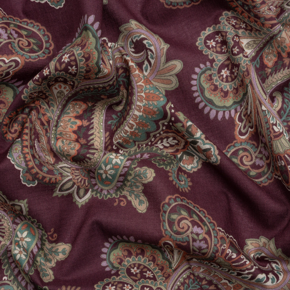 Cotton Voile Print - Burgundy and Green Paisley - Mood Exclusive Giving Thanks - Joann Fabrics