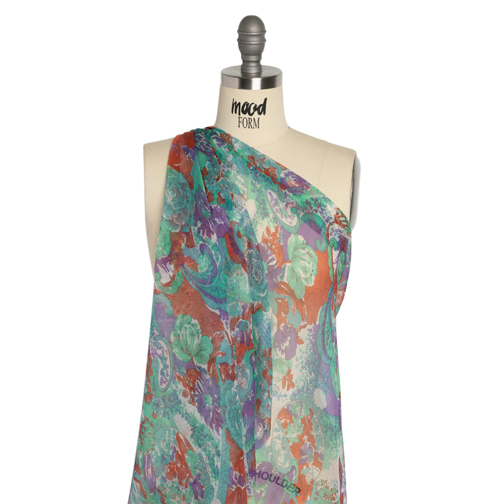 Mint, Purple and Turquoise Ornamental Gardens Crinkled Silk Chiffon - Joann Fabrics