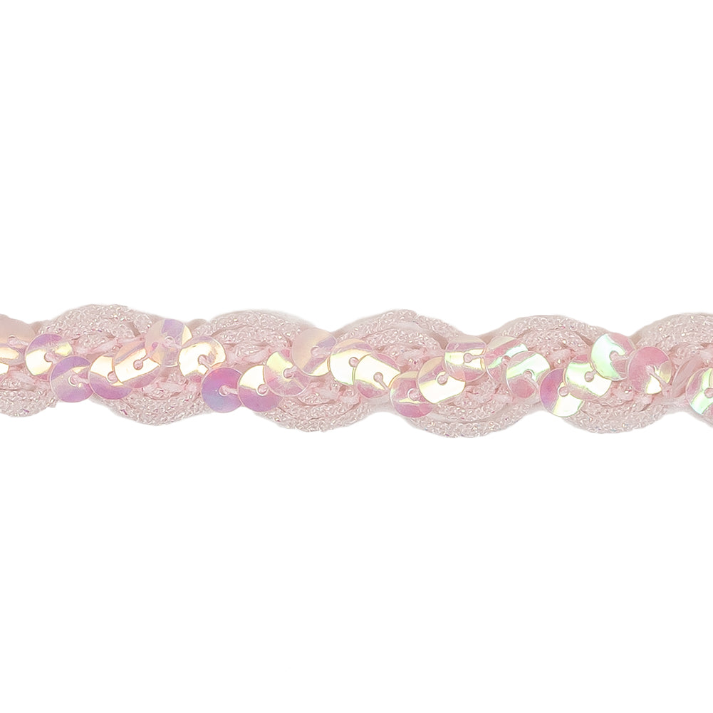 Iridescent Pink Wavy Braided Trim with Translucent Iridescent Pink Sequins - 0.625