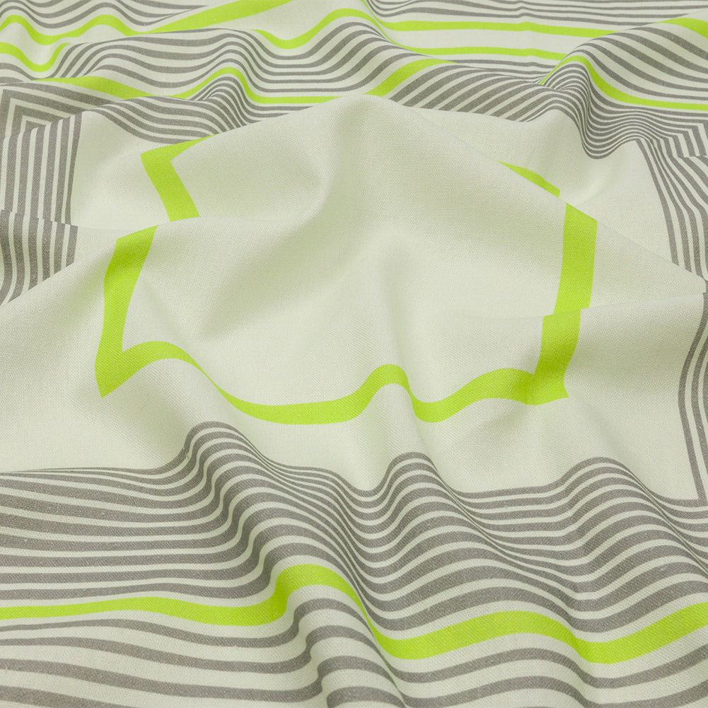 Linen and Rayon Woven Panel - Gray and Lime Concentric Squares - On the Rocks Print - Mood Exclusive Palm Beach Collection - Joann Fabrics