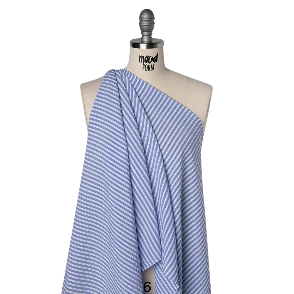 Rayon Seersucker - Light Blue and White Stripes - Deadstock - Joann Fabrics