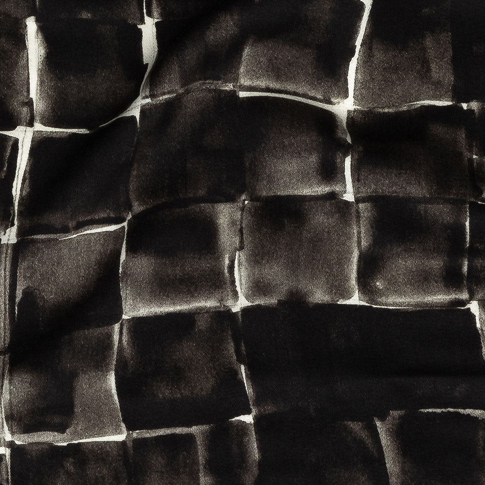 Rayon Challis - Gray Painted Squares - Haunted Blocks Print - Mood Exclusive Twilight Collection - Joann Fabrics
