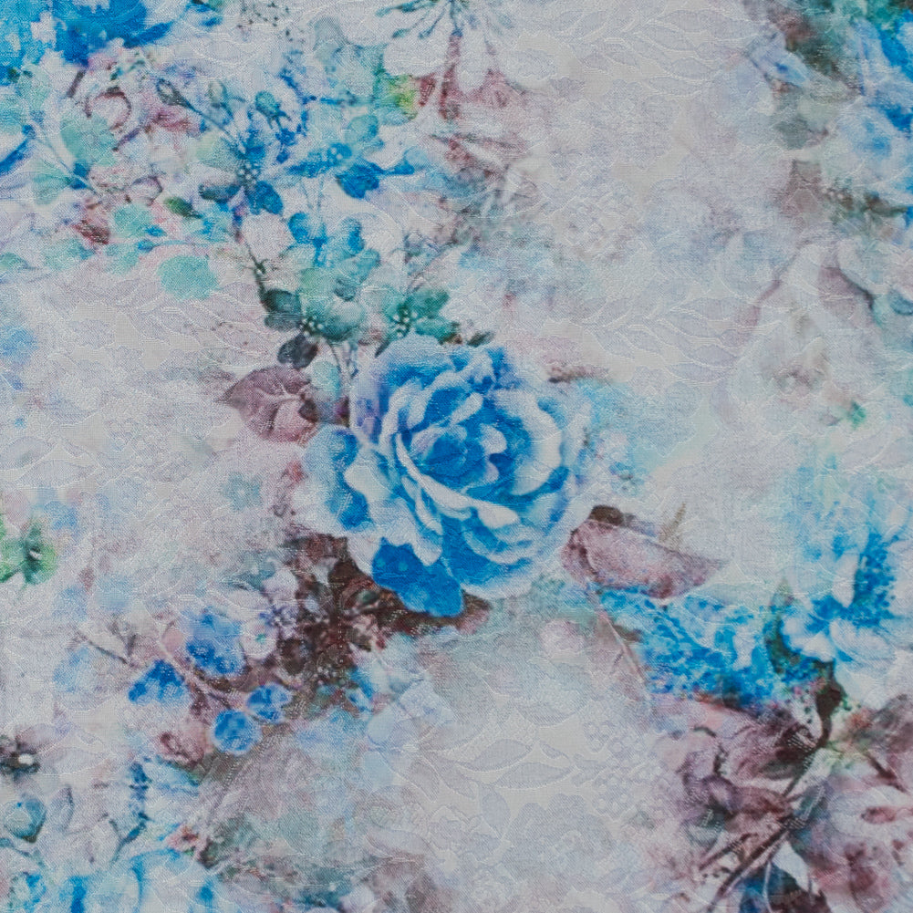 French Blue and Birch Digitally Printed Floral Jacquard - Joann Fabrics