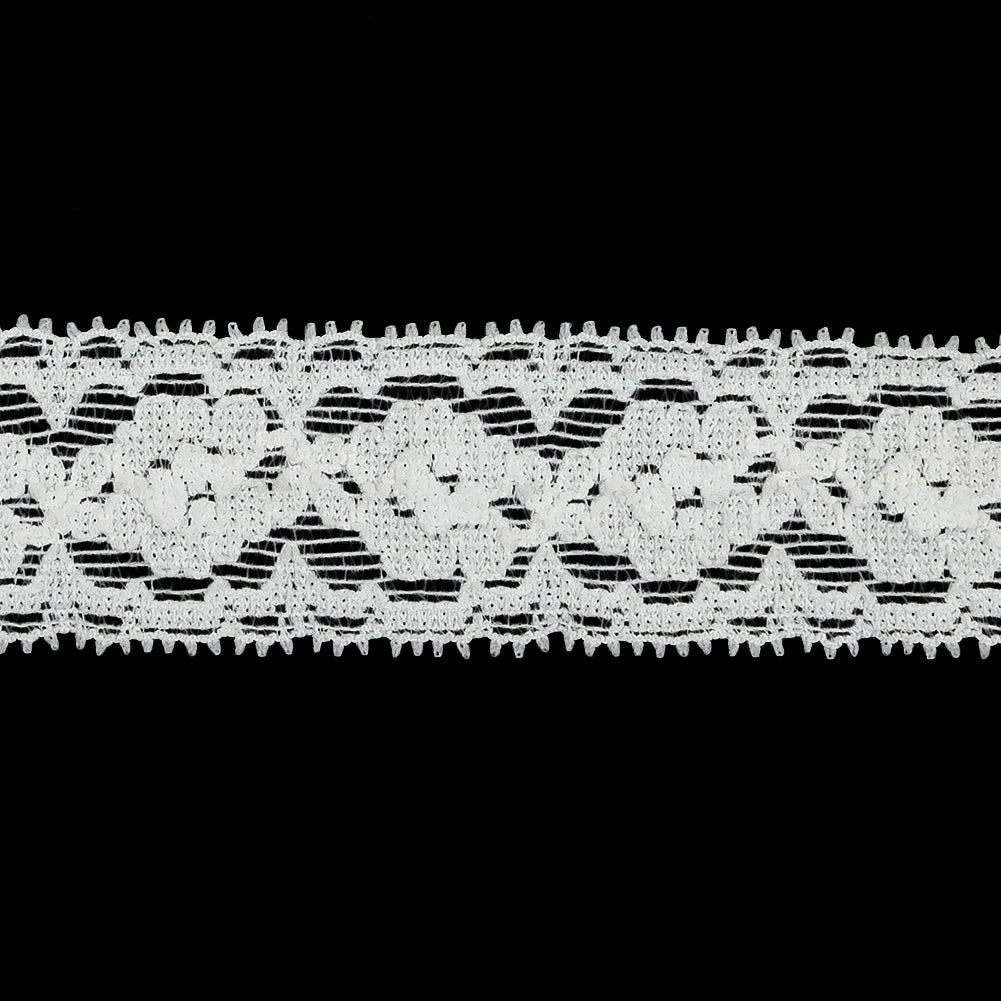 White Floral Stretch Lace Trim - 1.25