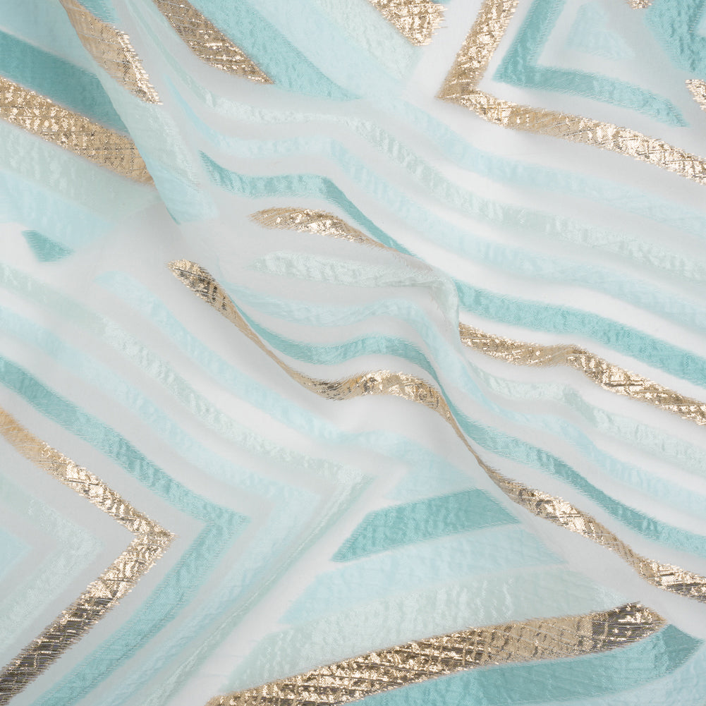 Metallic Gold, Aqua and Teal Chevrons and Arrows Luxury Burnout Brocade - Joann Fabrics