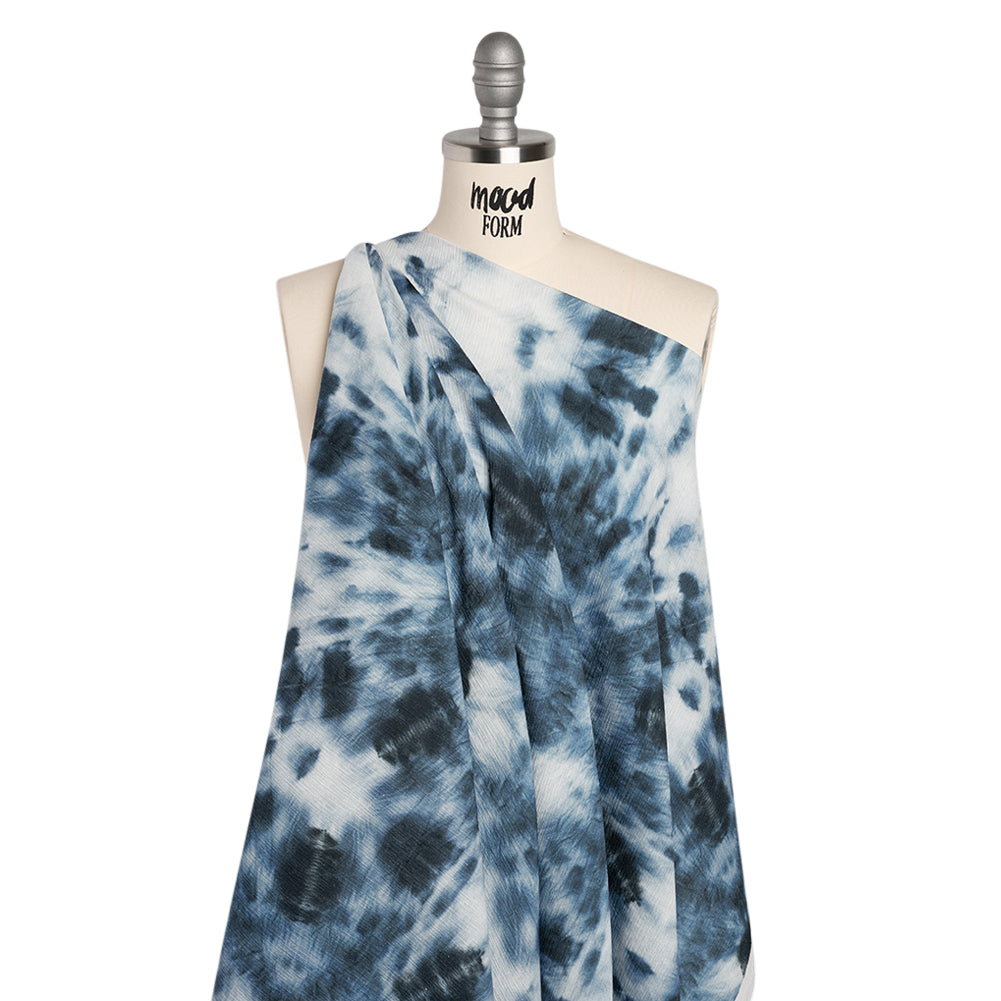 Slubbed Gauzy Cotton Woven - Denim Blue and White Tie Dye - Mood Exclusive Rorschach Revelations Print - Joann Fabrics