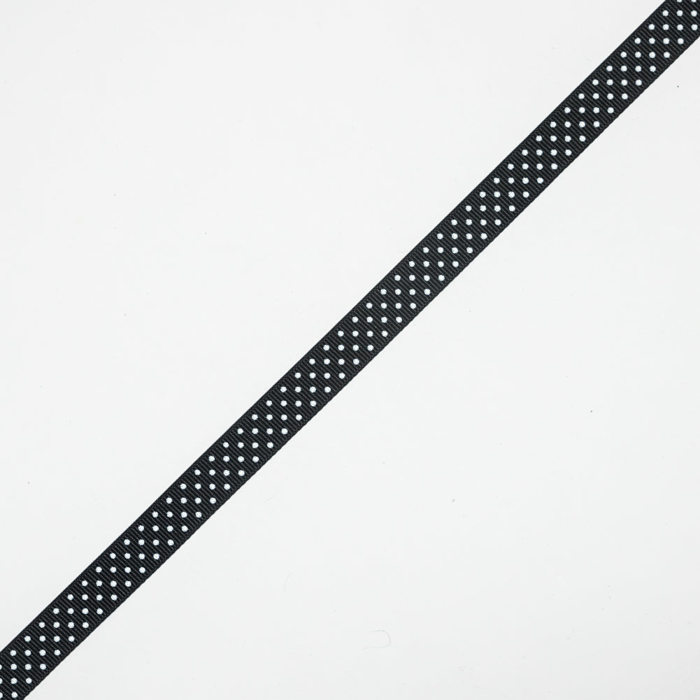 Black and White Polka Dotted Grosgrain Ribbon - 0.6