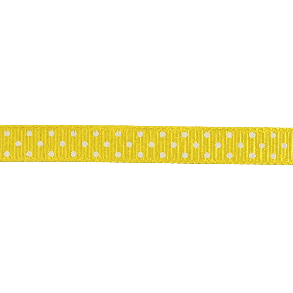 Blazing Yellow and White Polka Dots Grosgrain Ribbon - 0.375