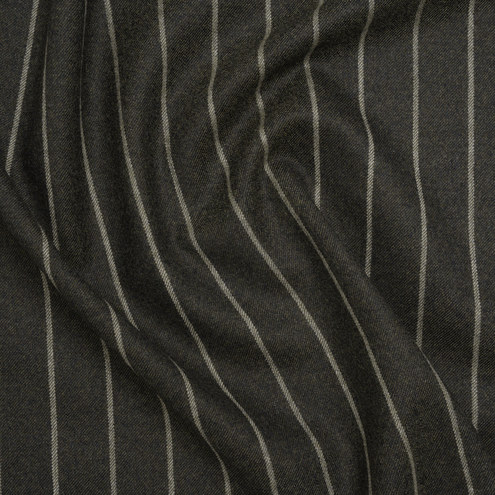 Stretch Virgin Wool Twill Suiting Made in Italy - Dark Green and White Chalk Stripes - Joann Fabrics