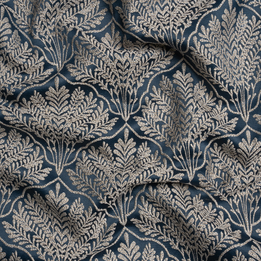 Metallic Drapery Jacquard - Ink Leafy Fans - British Imported - Joann Fabrics
