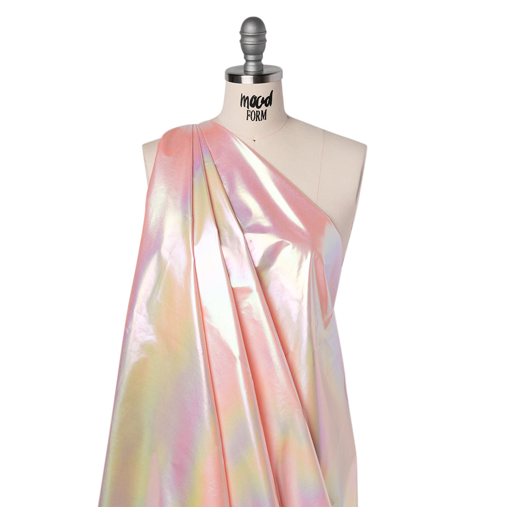 Metallic Lame Jacketing - Pastel Rainbow Ombre Stripe on Baby Pink - Inez Collection - Joann Fabrics