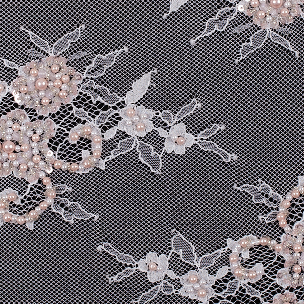 Beaded and Sequined Floral Lace with Scallop Edge - White and Pink - Joann Fabrics