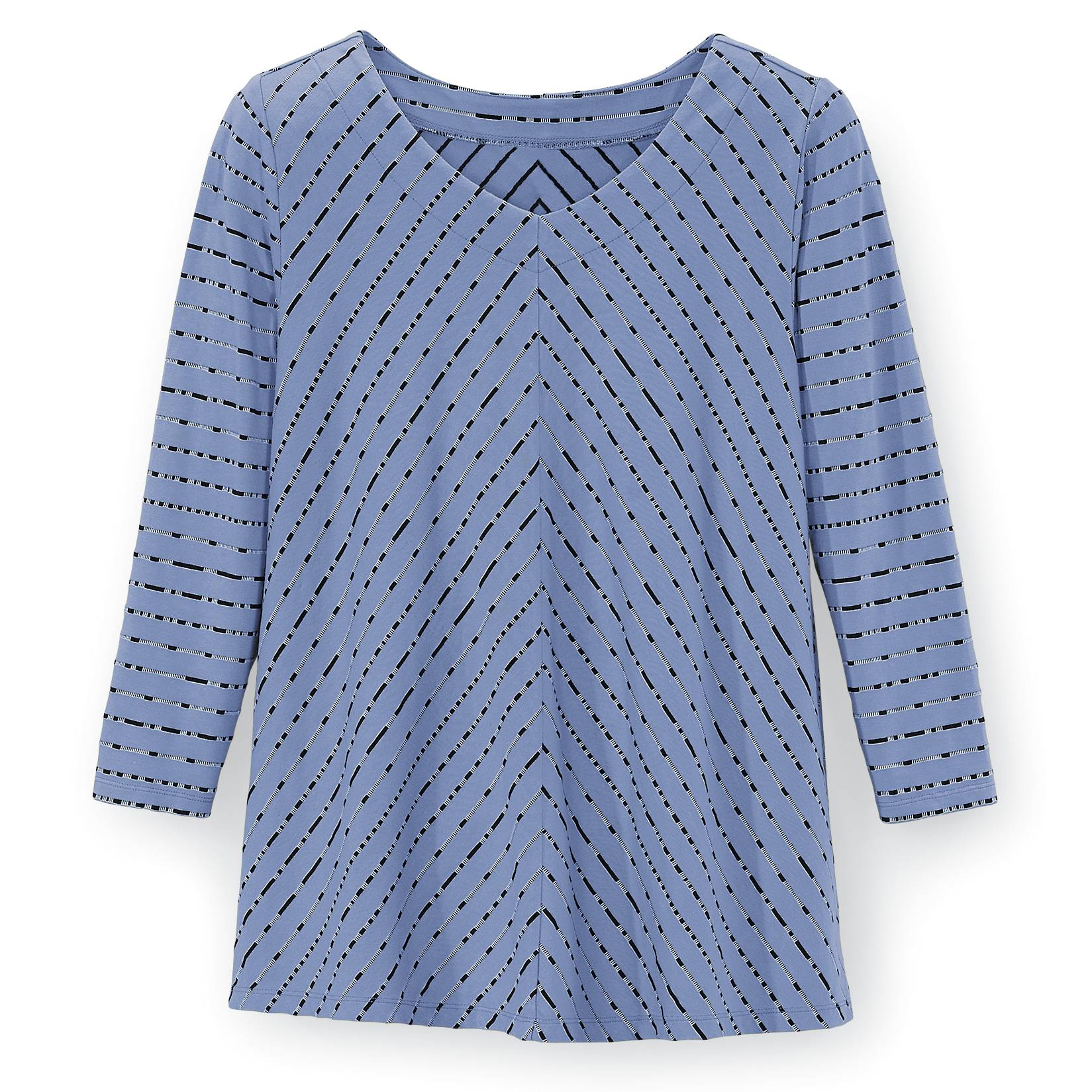 Mitered Knit Top, Soft V-Neck, 3/4 Sleeves - Northstyle Catalog