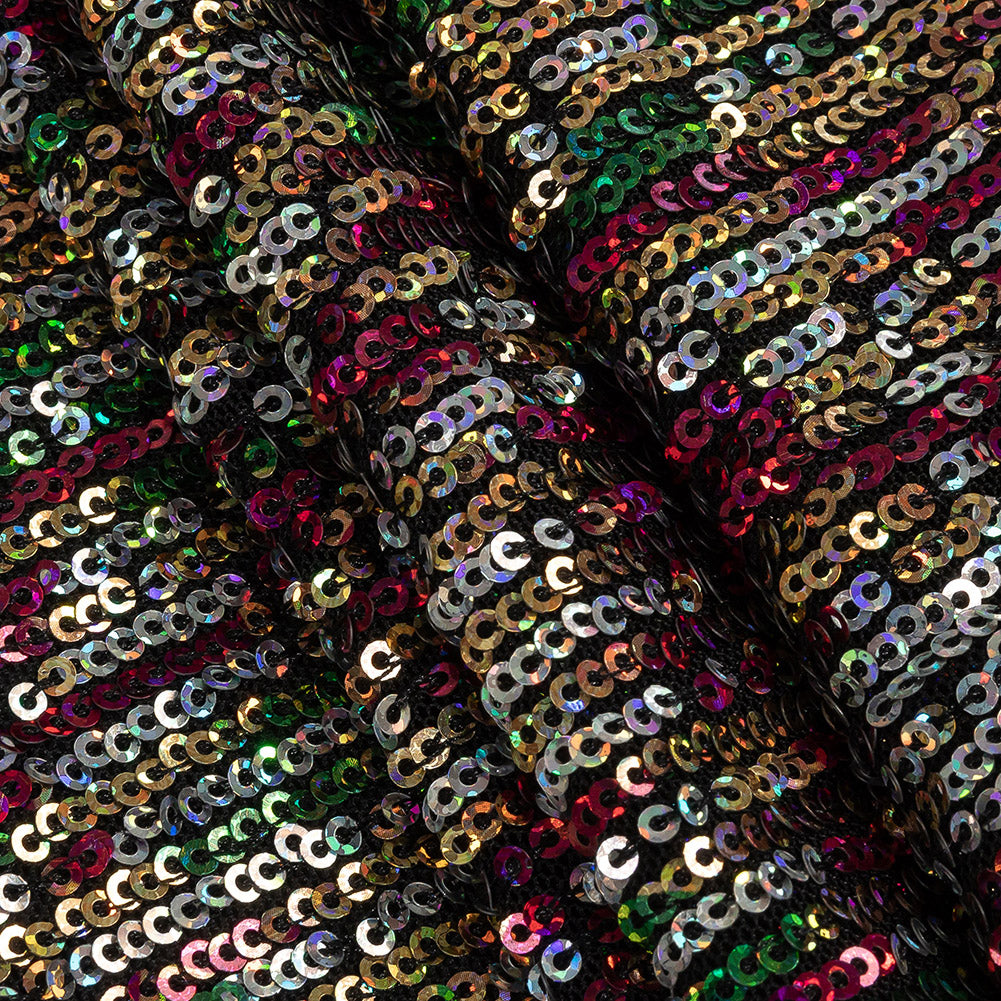 Mesh with Sequins - Metallic Rainbow on Black - Flavio Collection - Joann Fabrics