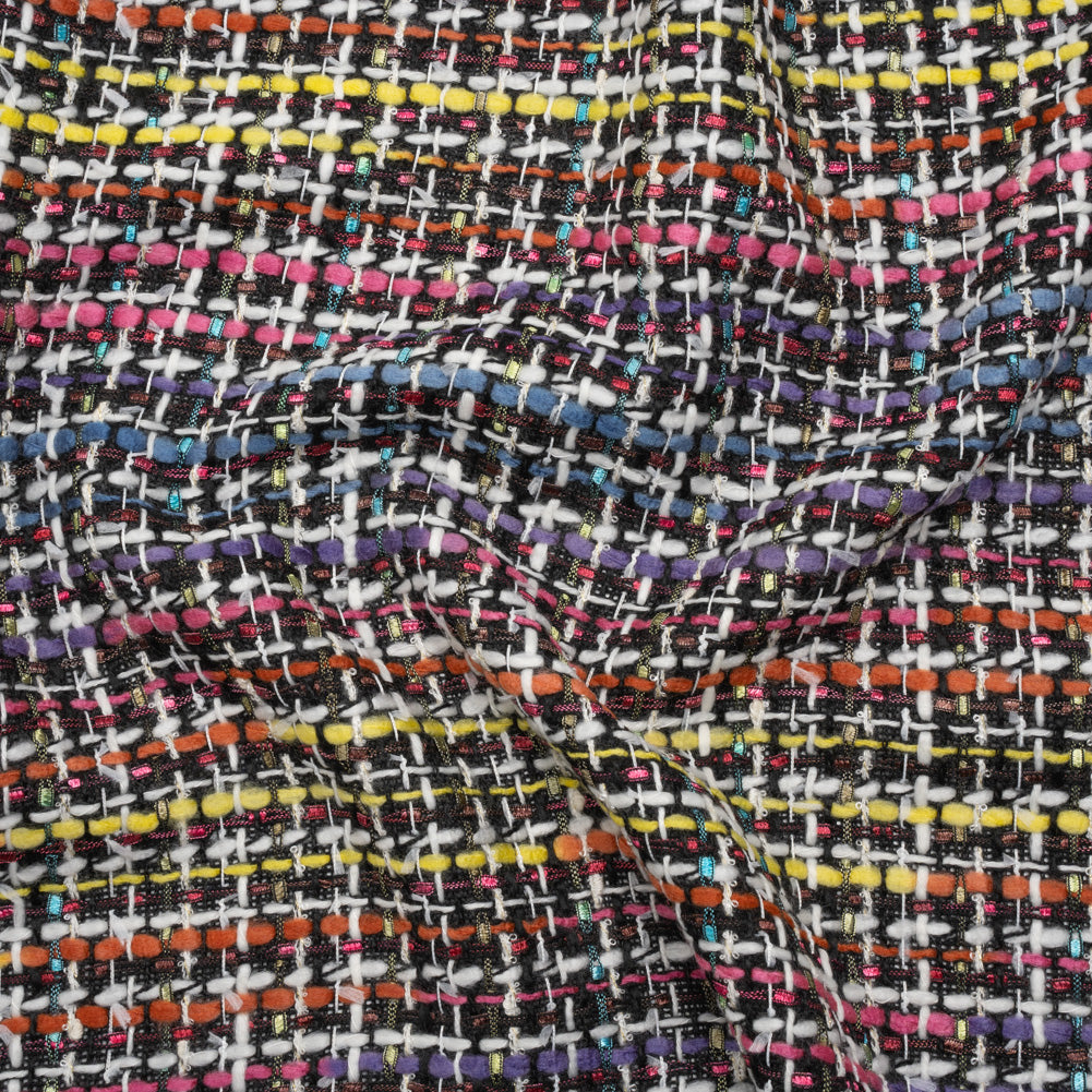 Polyester Tweed - Black, White and Rainbow Tactile Stripes Plaid - Deadstock - Joann Fabrics