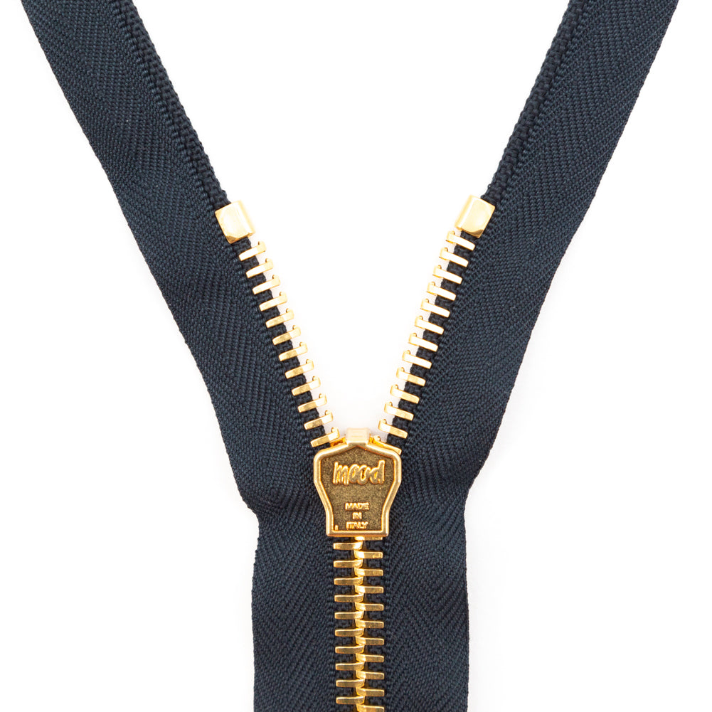 Mood Exclusive Italian Navy and Gold T8 Open End Metal Zipper - 27.5