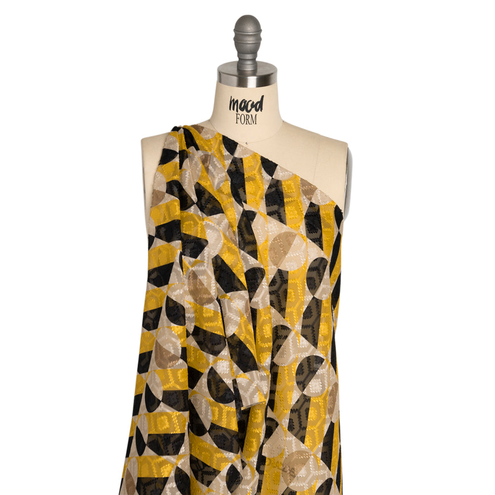 Geometric Burnout Polyester Woven Print - Yellow Circles and Rectangles - Mood Exclusive Floyd's Moon - Joann Fabrics