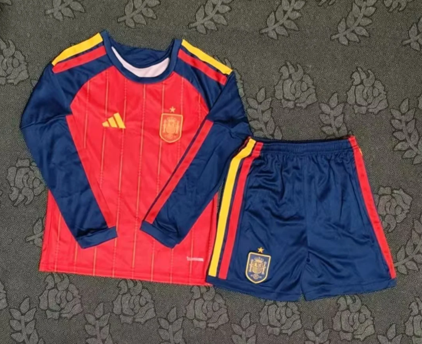 2026 Long Sleeve Spain Home Football Shirt 1:1 Thai Quality Kids Size