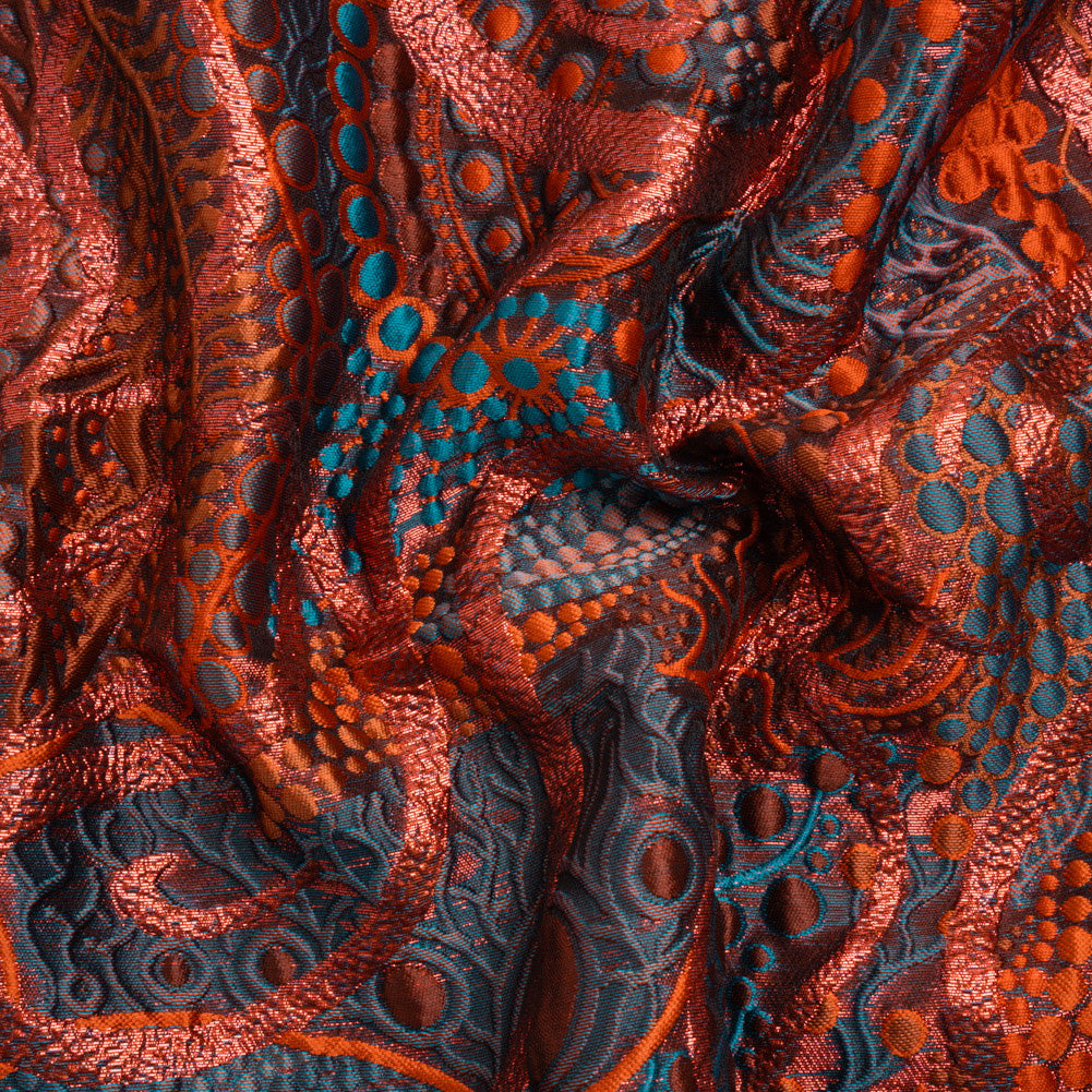 Metallic Red, Burnt Orange and Navy Organic Flow Luxury Brocade - Joann Fabrics