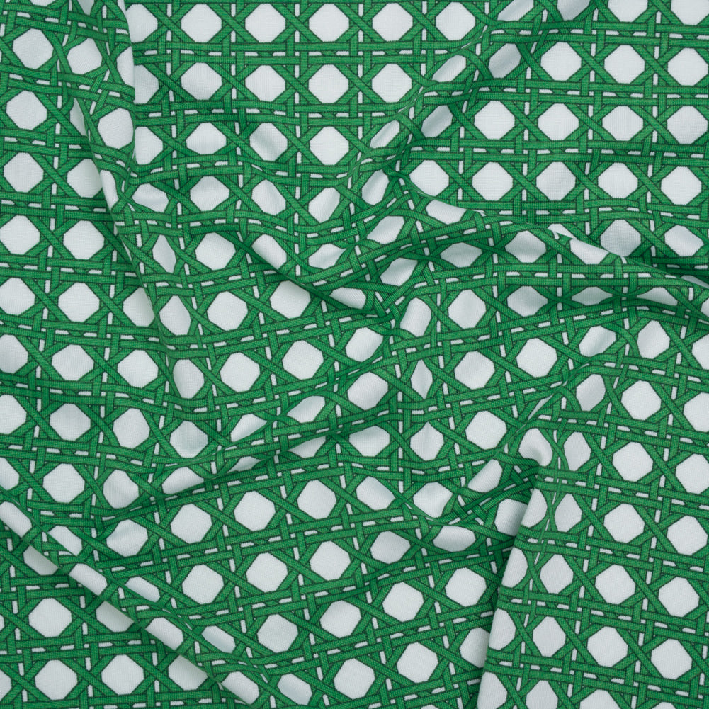 Stretch Polyester ITY Jersey - Kelly Green and White Wicker Basket Lattice - Deadstock - Joann Fabrics