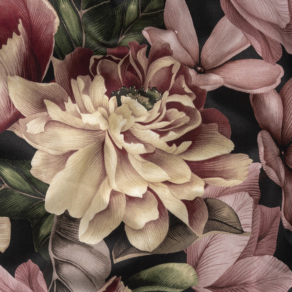 Stretch Cotton Sateen - Black and Plum Floral - Vision of Romance Print - Mood Exclusive Wisteria Collection - Joann Fabrics