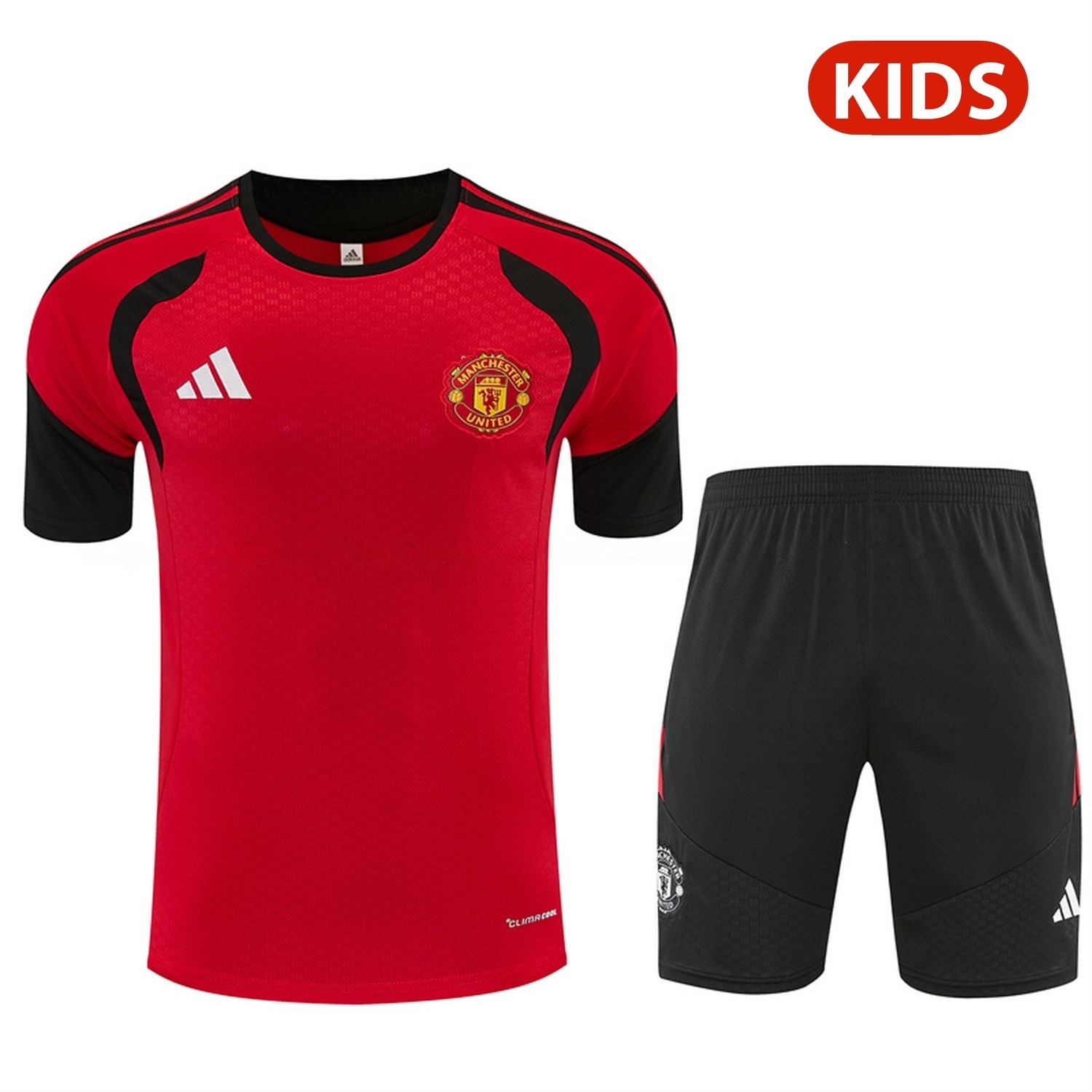 Manchester United 26-27 Kids Short-Sleeve Training Set - Red Top & Black Shorts - UnitedFutballJersey