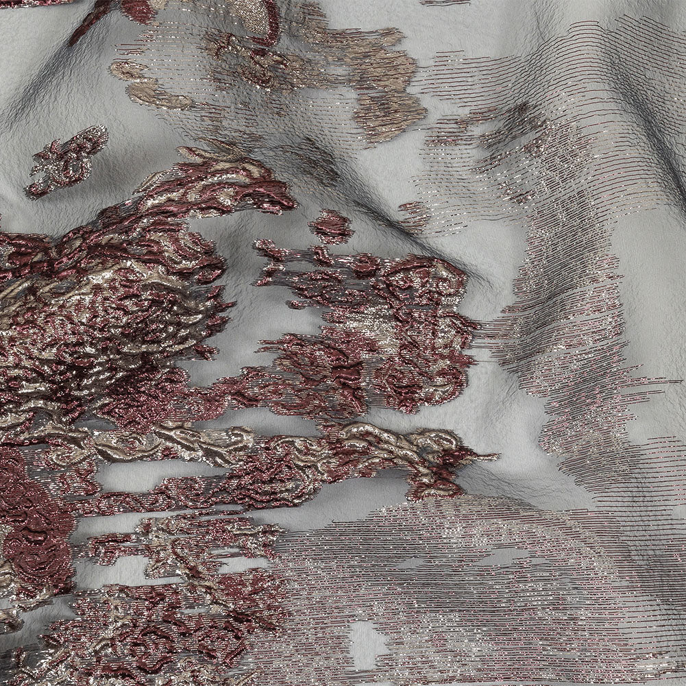 Metallic Silver and Plum Ornate Abstraction Luxury Burnout Organza Brocade - Joann Fabrics