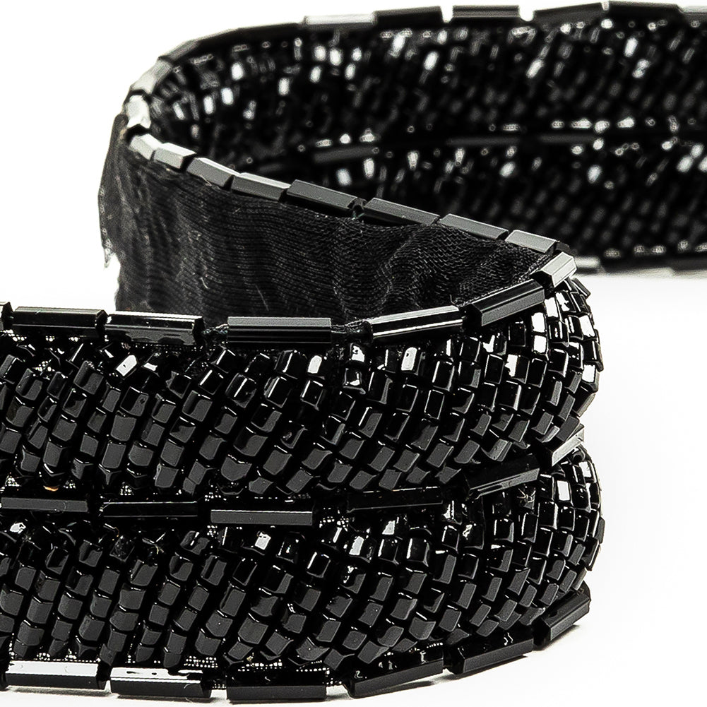 Vintage Fancy Black Bugle Beaded Trim - 1