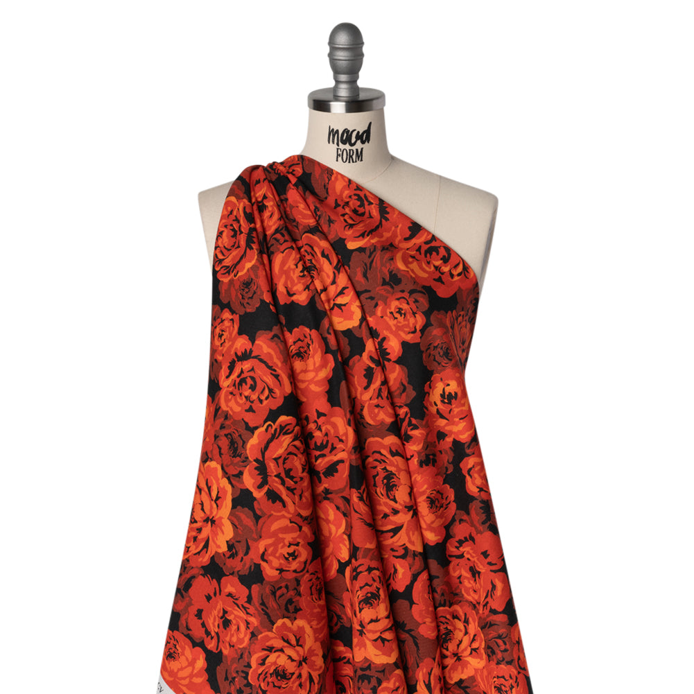 Linen and Rayon Woven - Scarlet Red, Burgundy and Black Roses - Mood Exclusive Midnight Muse Print - Joann Fabrics