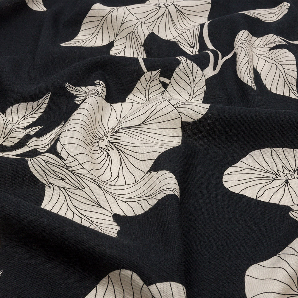 Linen and Rayon Woven - Black Floral - Floridian Nights Print - Mood Exclusive Palm Beach Collection - Joann Fabrics