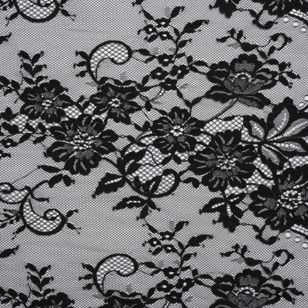 Nylon Re-Embroidered Lace - Black Floral Swirly Vines with Scalloped Borders - Joann Fabrics
