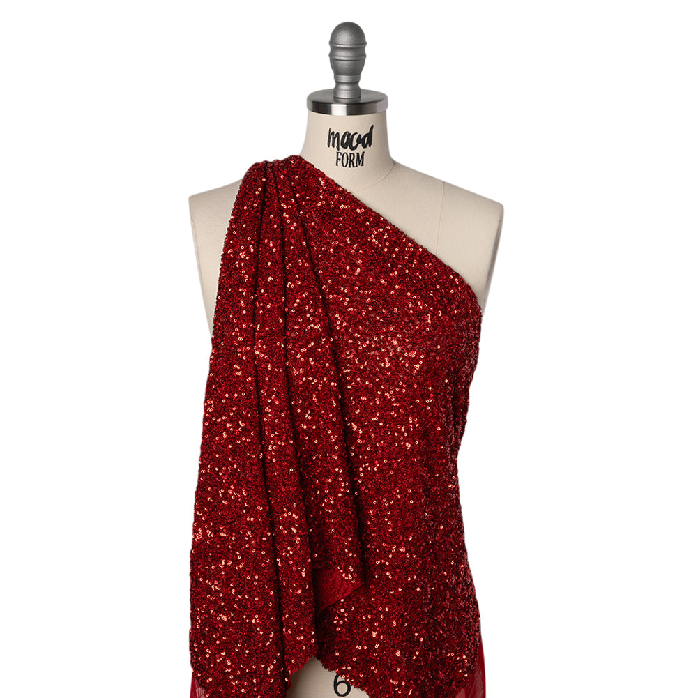 Recycled Polyester All-Over Circular Baby Sequins on Stretch Mesh - Red - Divine Collection - Joann Fabrics