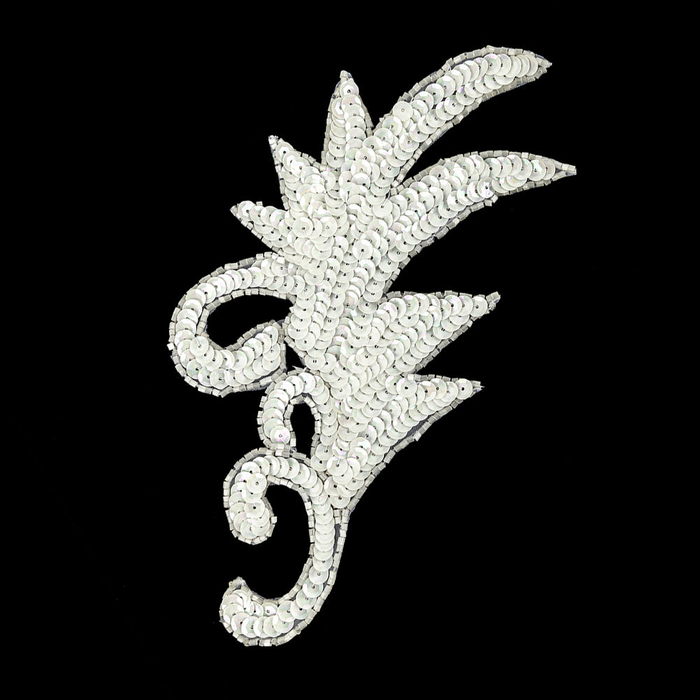 Vintage Opaque White Iris Sequins and Translucent Beaded Foilage Applique - 7.75