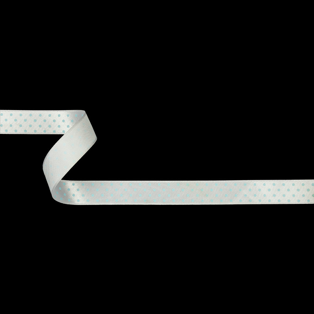 White and Baby Blue Polka Dot Satin Ribbon - 0.625