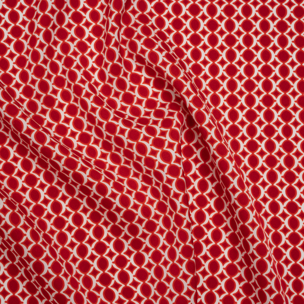 Stretch Silk Charmeuse Print - Red and White Geometric Bead Strands - Deadstock - Joann Fabrics
