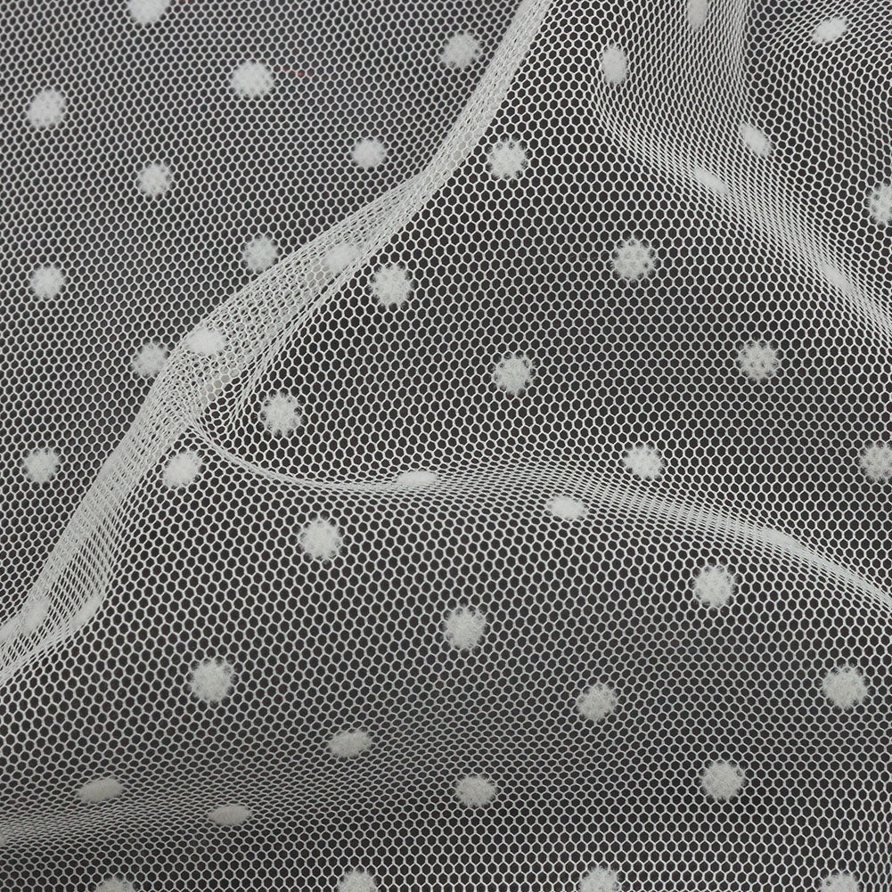 Famous Australian Designer Ivory Flocked Dots Polyester Mesh - Joann Fabrics