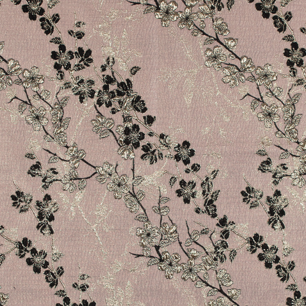 Pink, Black and Gold Luxury Floral Metallic Brocade - Joann Fabrics