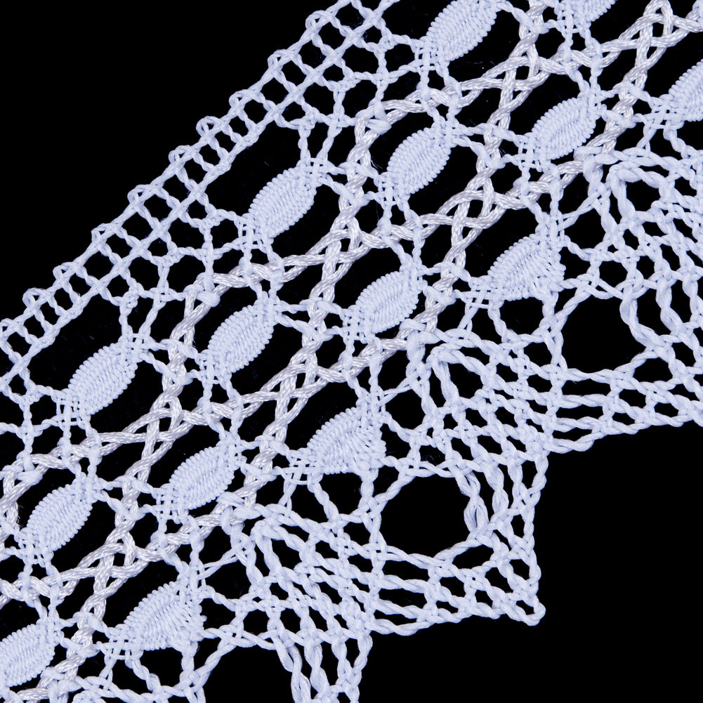 European White Scalloped Crochet Lace Trim with Satin Ribbon Detail - 2